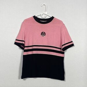 St. John Sport Santana Knit Pink and Black Wool blend Top size Large Logo